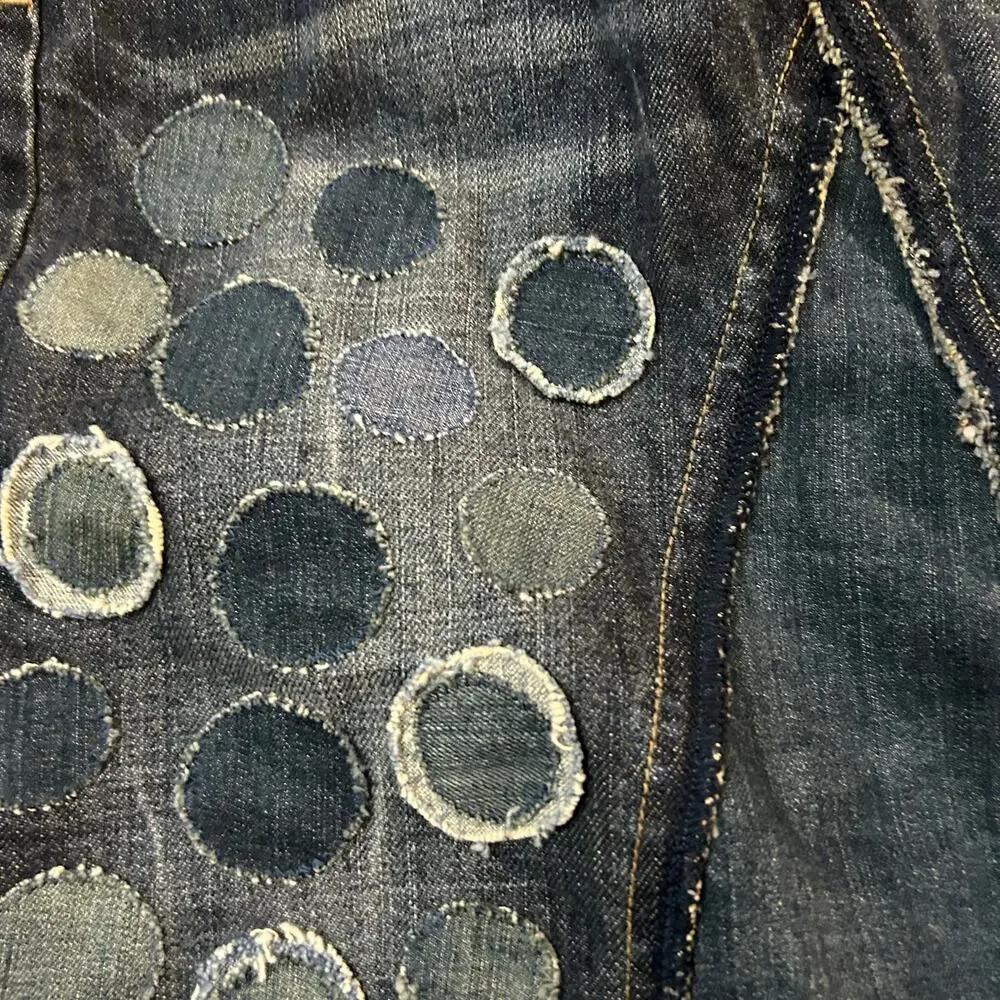 Y2K Mudd Jeans Raw Hem Straight Denim Skirt Womens Jrs Size 5 DIY Patches Indie